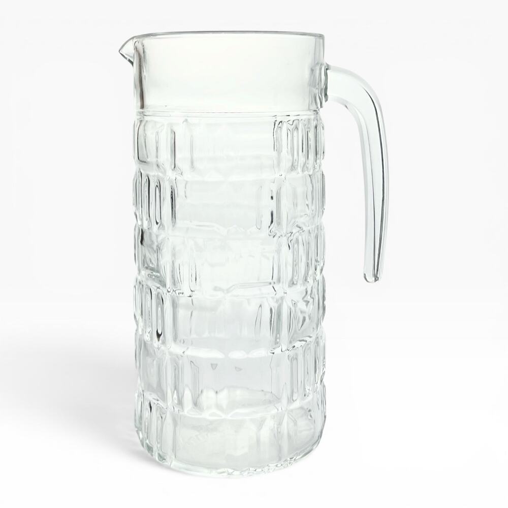 Vintage Geometric Grid Plaid French Glass Martini Alcohol Mixing Pitcher 8” 38oz